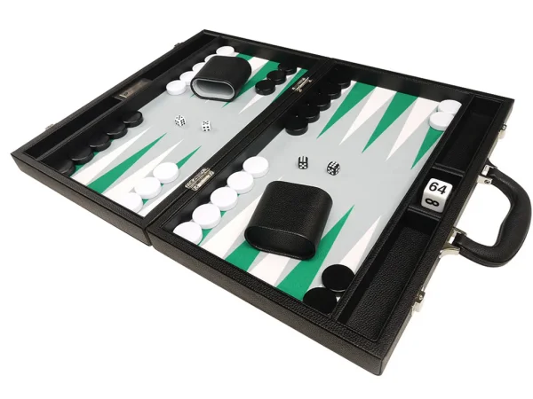 16-inch Premium Backgammon Set - Black with White and Green Points - Image 5