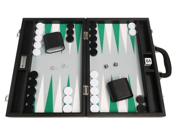 16-inch Premium Backgammon Set - Black with White and Green Points