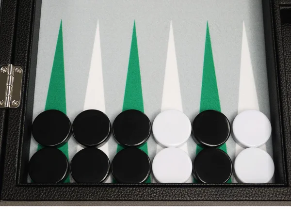 16-inch Premium Backgammon Set - Black with White and Green Points - Image 3