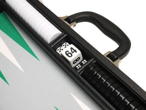 16-inch Premium Backgammon Set - Black with White and Green Points - Image 4