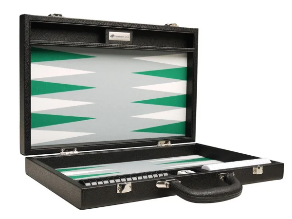 16-inch Premium Backgammon Set - Black with White and Green Points - Image 2
