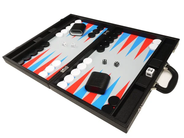 19-inch Premium Backgammon Set - Black with Scarlet Red and Patriot Blue Points - Image 5