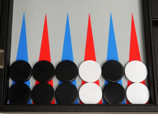 19-inch Premium Backgammon Set - Black with Scarlet Red and Patriot Blue Points - Image 3