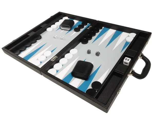 19-inch Premium Backgammon Set - Black with White and Astral Blue Points - Image 5