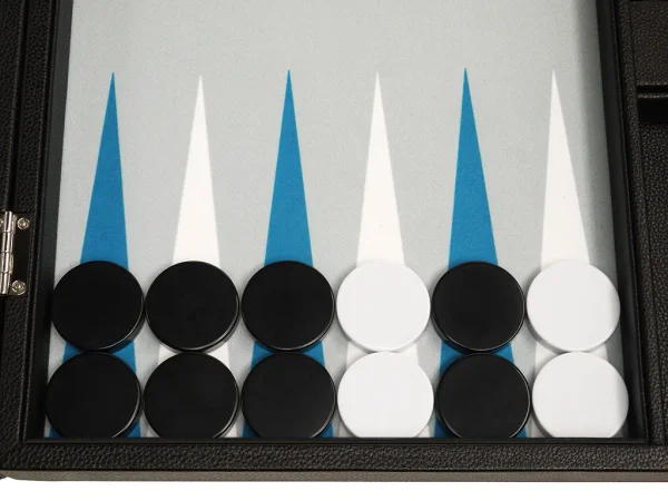 19-inch Premium Backgammon Set - Black with White and Astral Blue Points - Image 3