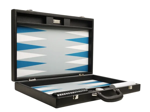19-inch Premium Backgammon Set - Black with White and Astral Blue Points - Image 2