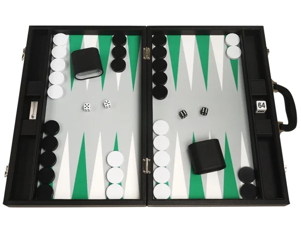 19-inch Premium Backgammon Set - Black with White and Green Points