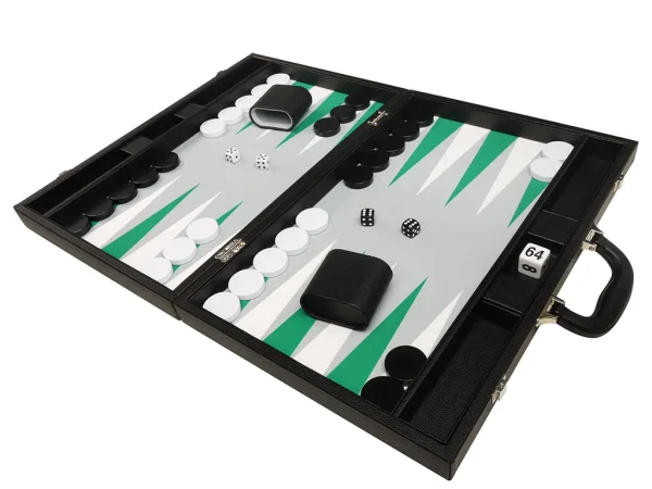 19-inch Premium Backgammon Set - Black with White and Green Points - Image 5