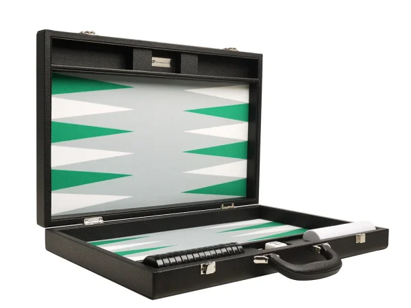 19-inch Premium Backgammon Set - Black with White and Green Points - Image 2