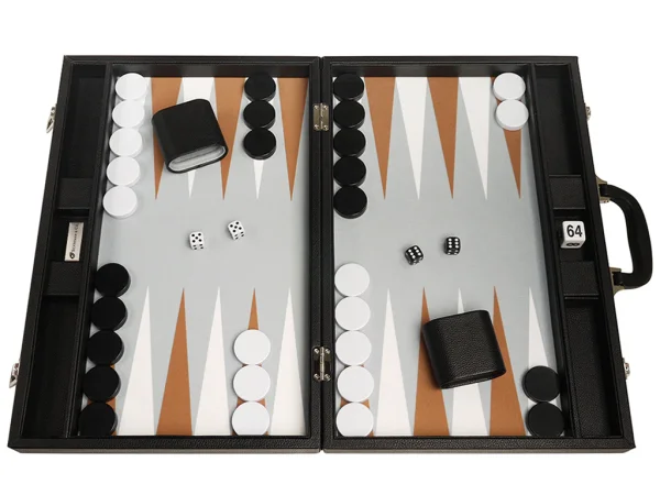 19-inch Premium Backgammon Set - Black with White and Rum Points