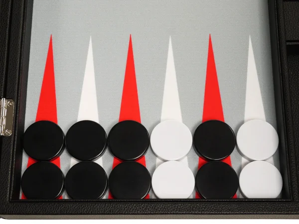 19-inch Premium Backgammon Set - Black with White and Scarlet Red Points - Image 3