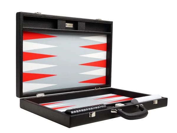 19-inch Premium Backgammon Set - Black with White and Scarlet Red Points - Image 2
