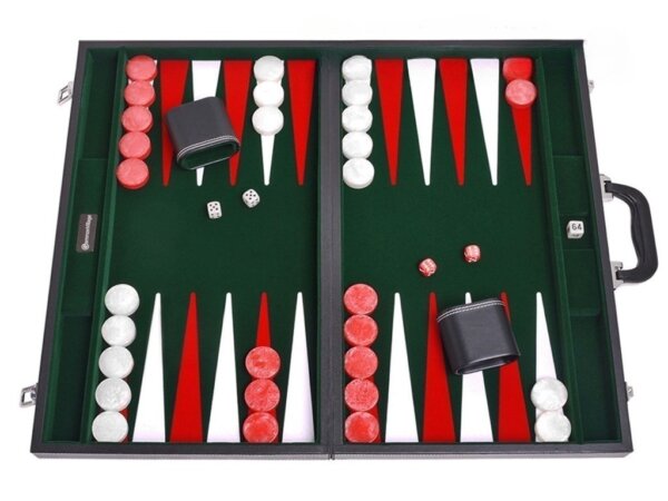 21-inch Leatherette Backgammon Set - Inlaid Velvet Field - Black/Green
