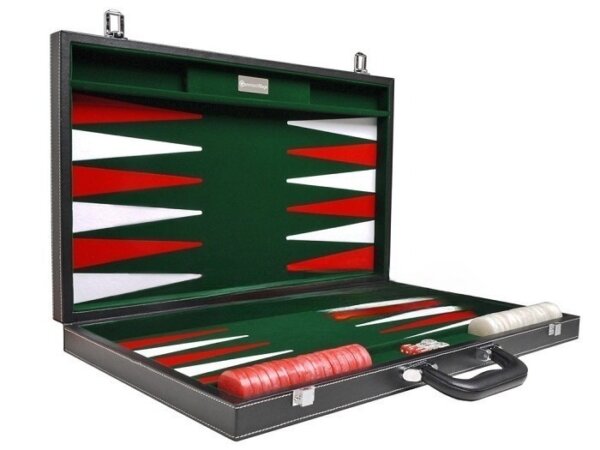 21-inch Leatherette Backgammon Set - Inlaid Velvet Field - Black/Green - Image 3
