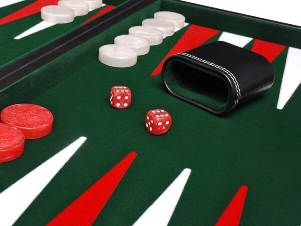 21-inch Leatherette Backgammon Set - Inlaid Velvet Field - Black/Green - Image 4