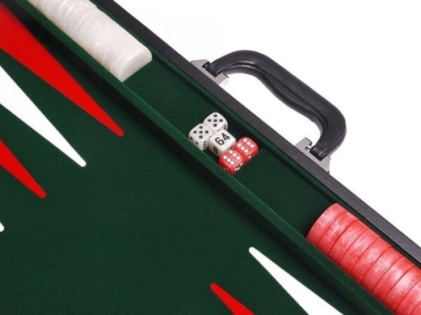 21-inch Leatherette Backgammon Set - Inlaid Velvet Field - Black/Green - Image 5