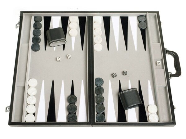 21-inch Tournament Backgammon Set - Inlaid Velvet Field - Black/Grey