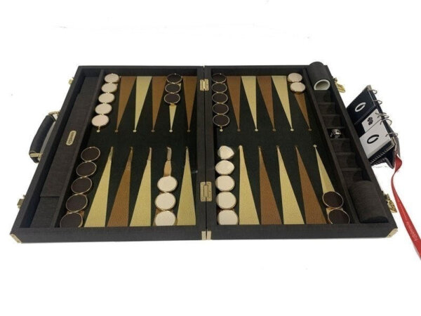 21" Tournament Size Brown Tex Backgammon Set&Gold Plated Checkers