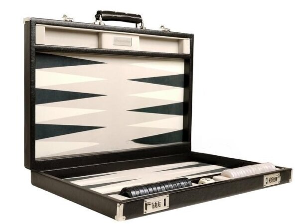 GammonVillage Tournament Backgammon Set - Champion Class - Black Case - Grey Field - Image 2