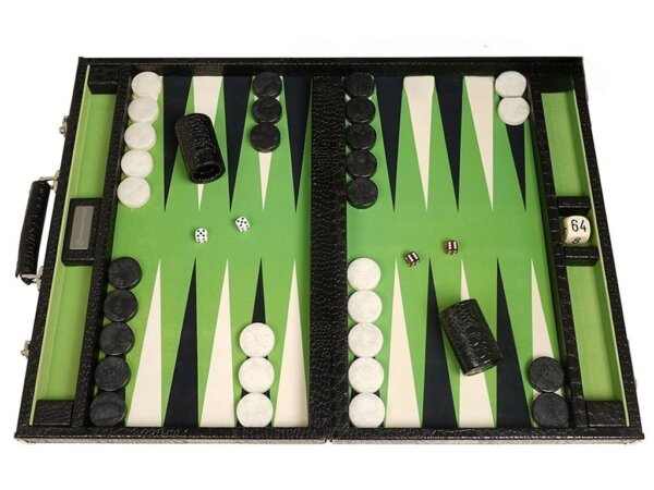 GammonVillage Tournament Backgammon Set - Champion Class - Black with Green Field