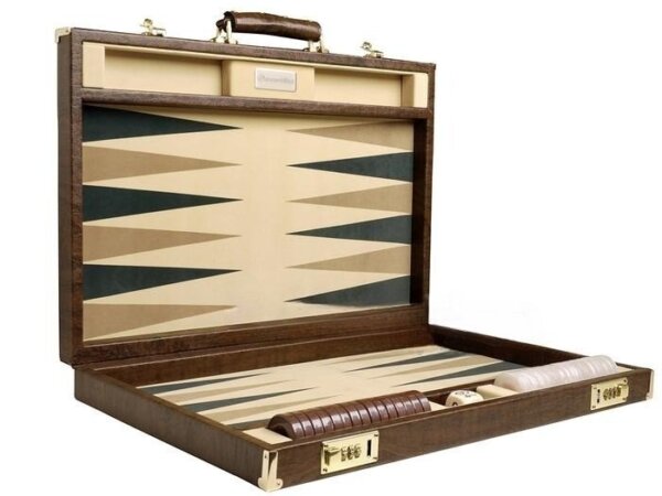 GammonVillage Tournament Backgammon Set - Champion Class - Brown Case - Beige Field - Black/Brown Points - Image 2