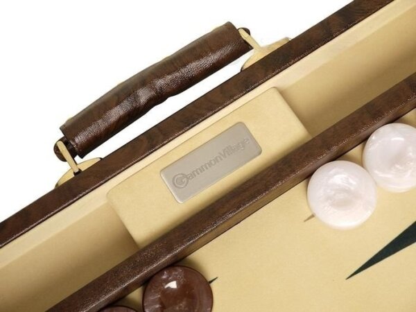 GammonVillage Tournament Backgammon Set - Champion Class - Brown Case - Beige Field - Black/Brown Points - Image 4