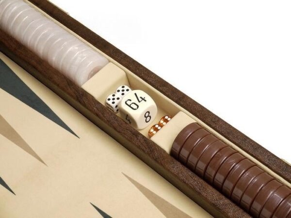 GammonVillage Tournament Backgammon Set - Champion Class - Brown Case - Beige Field - Black/Brown Points - Image 5
