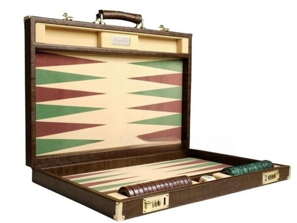 GammonVillage Tournament Backgammon Set - Champion Class - Brown Case - Beige Field - Green/Brown Points - Image 2