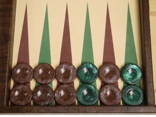 GammonVillage Tournament Backgammon Set - Champion Class - Brown Case - Beige Field - Green/Brown Points - Image 3