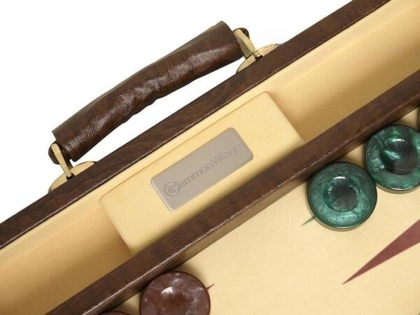 GammonVillage Tournament Backgammon Set - Champion Class - Brown Case - Beige Field - Green/Brown Points - Image 4