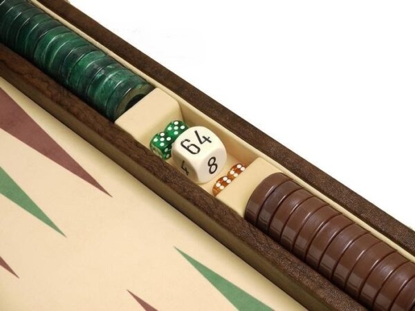 GammonVillage Tournament Backgammon Set - Champion Class - Brown Case - Beige Field - Green/Brown Points - Image 5