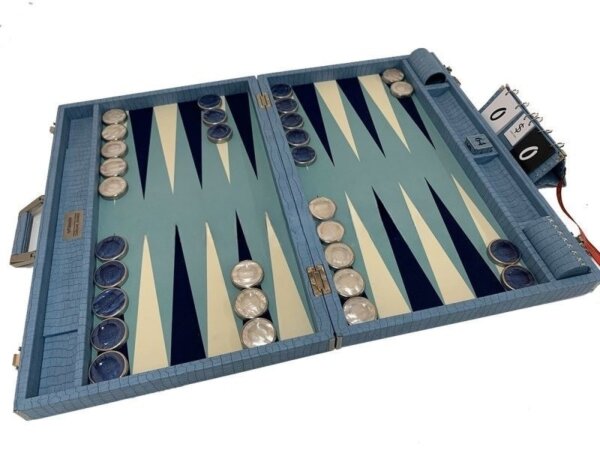 Championship Size Backgammon Set & Chrome Checkers Blue - Image 6