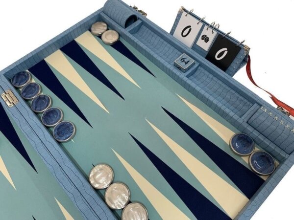 Championship Size Backgammon Set & Chrome Checkers Blue - Image 5