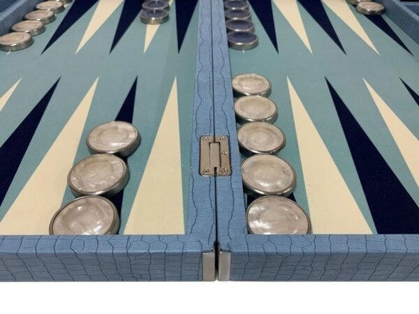 Championship Size Backgammon Set & Chrome Checkers Blue - Image 4