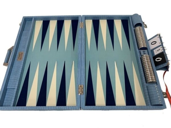 Championship Size Backgammon Set & Chrome Checkers Blue - Image 3