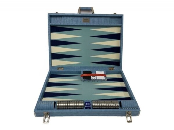 Championship Size Backgammon Set & Chrome Checkers Blue - Image 2