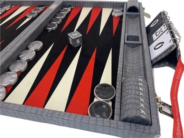Championship Size Backgammon Set & Chrome Checkers Gray - Image 4