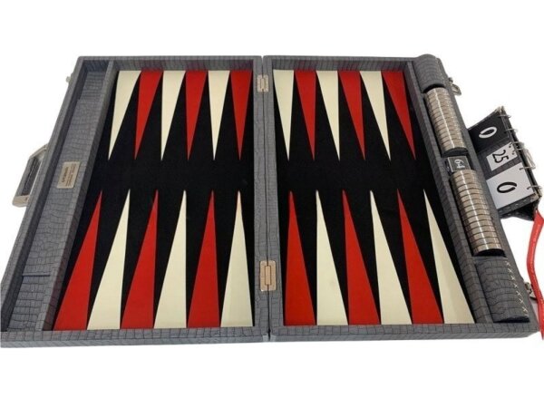 Championship Size Backgammon Set & Chrome Checkers Gray - Image 3