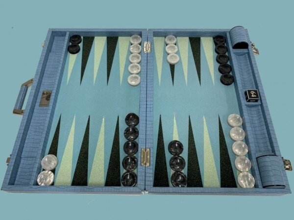 Competition Size Backgammon Set Blue Croco Set - Image 3