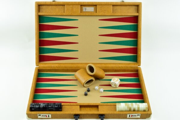 "Autumn Cognac" - Special Edition Sand-Red-Green FTH Tournament Size Backgammon Board. 45mm Checkers - Image 2
