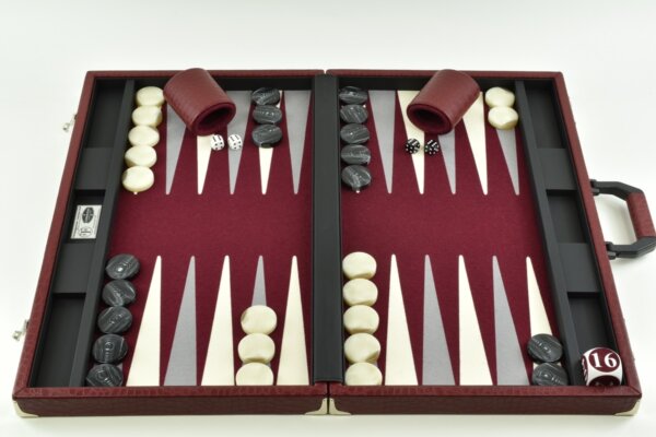 Special Edition Bordeaux Gray White FTH Tournament Size Backgammon Set. 45mm Checkers