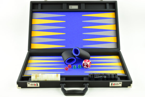 Blue/Gold/Gray FTH Tournament Size Backgammon Board. 45mm Checkers - Image 2