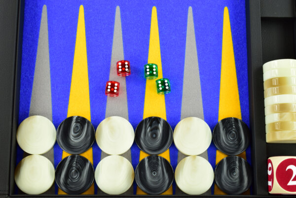 Blue/Gold/Gray FTH Tournament Size Backgammon Board. 45mm Checkers - Image 3