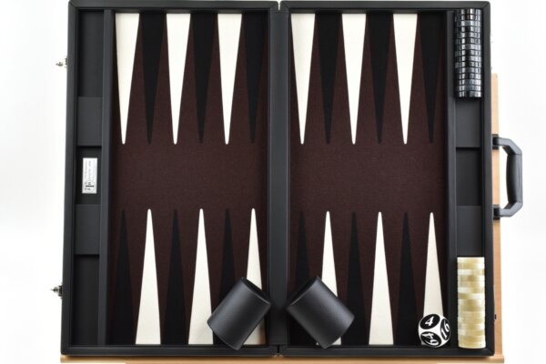 Dark Brown/White/Black FTH Tournament Size Backgammon Board. 45mm Checkers - Image 2