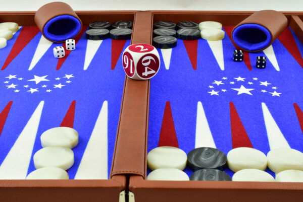 "Fazil's Gift To America" - Special Edition Blue-Red-White FTH Tournament Size Backgammon Board. 45mm Checkers - Image 4