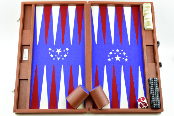 "Fazil's Gift To America" - Special Edition Blue-Red-White FTH Tournament Size Backgammon Board. 45mm Checkers - Image 6