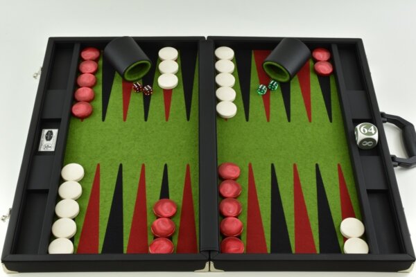Green/Red/Black FTH Tournament Size Backgammon Board. 45mm Checkers