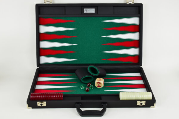 Green/Red/White FTH Tournament Size Backgammon Board. 45mm Checkers - Image 2