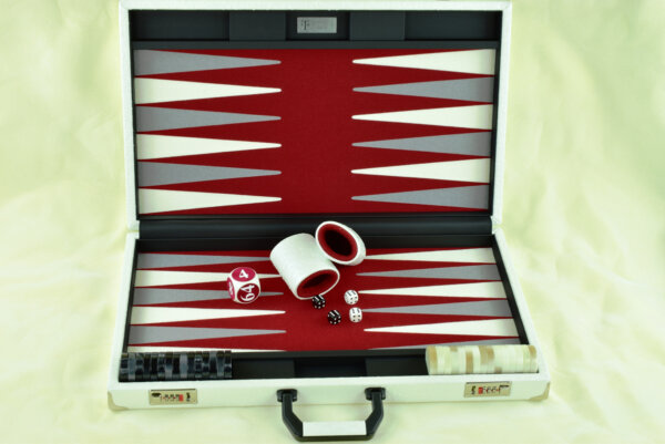 "Mother of Pearl Ostrich" - Special Edition Red-Gray-White FTH Tournament Size Backgammon Board. 45mm Checkers - Image 2