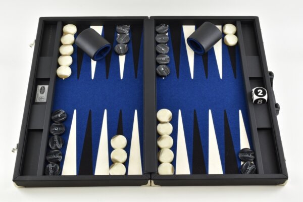 Pacific Blue- Black/White FTH Tournament Backgammon Set